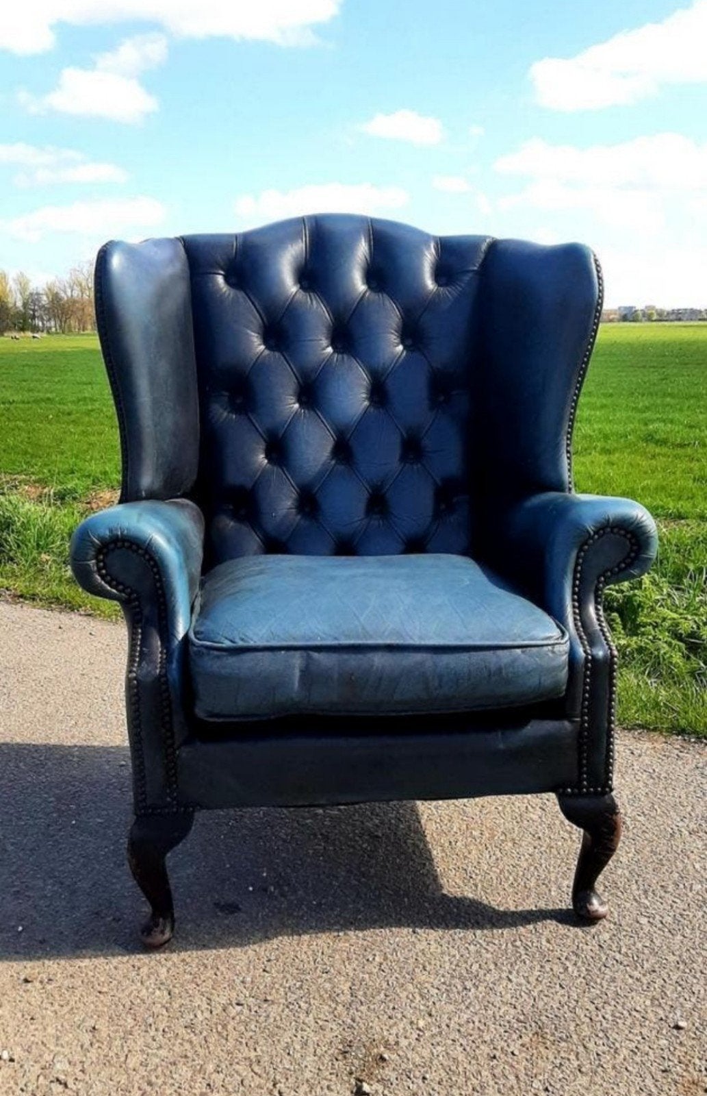Chesterfield Stoel - (Queen Anne Wing / Regal Blue), Ophalen, Gebruikt, 75 tot 100 cm, Leer