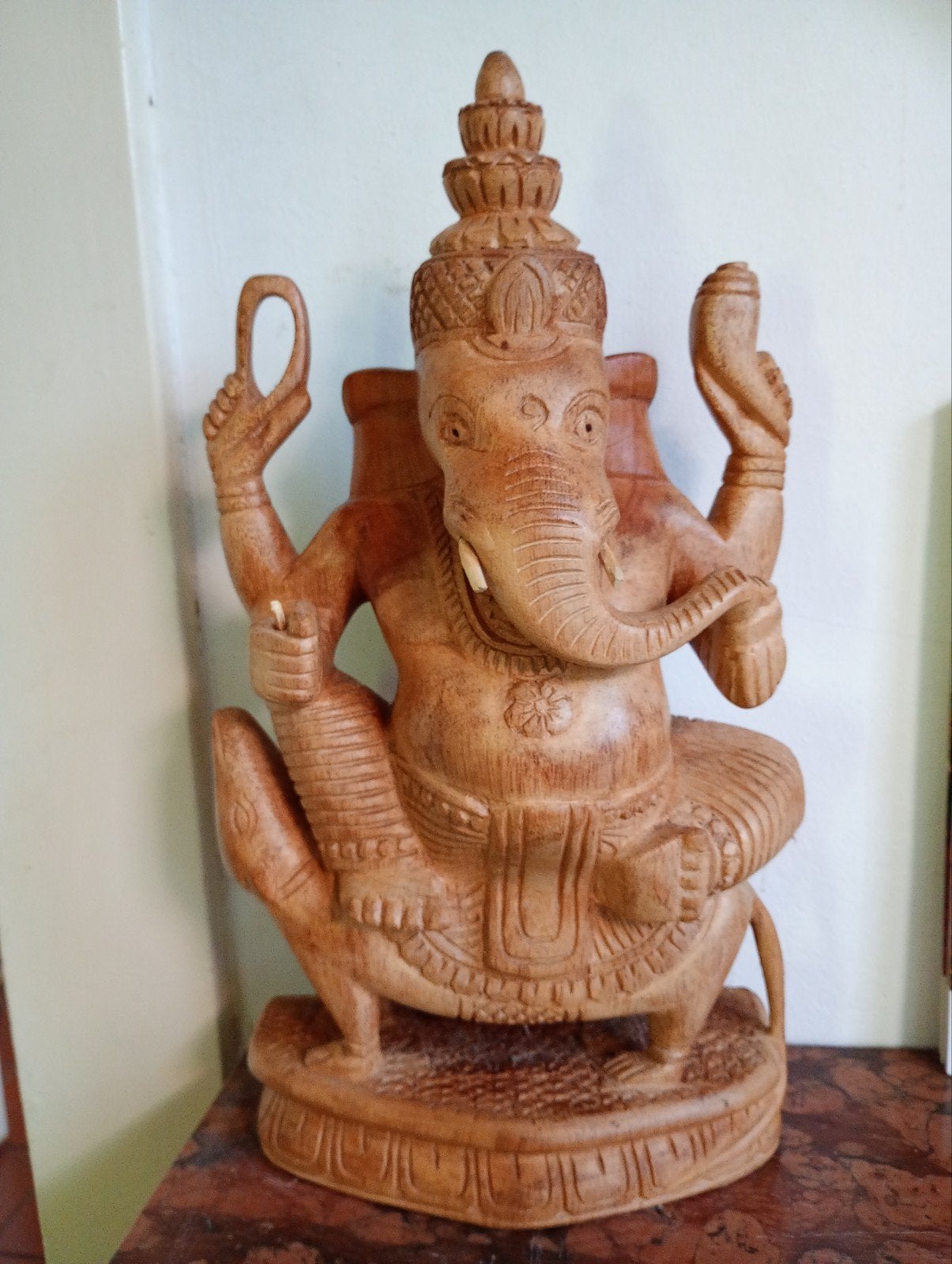 Houten Ganesha Beeld - Handgesneden Aziatische Kunst, Ophalen, Handgemaakt, 20 - 50 cm, Beeld