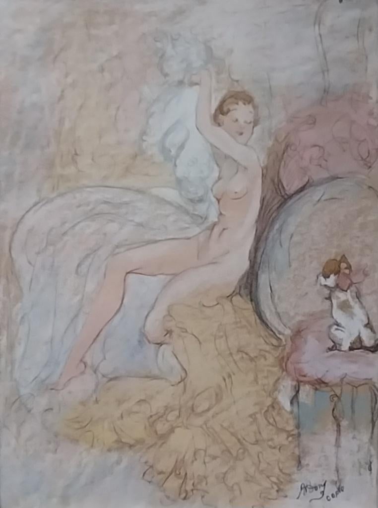 B. Dons (1891-1957) - Naakte dame met hondje - Pastel - 1920, Antiek en Kunst, Kunst | Schilderijen | Klassiek, Verzenden