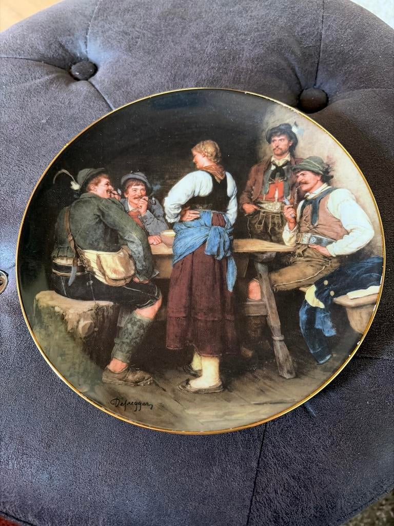 Vintage Lilien Porzellan Wandbord "Wilderer in der Sennhütte, Ophalen of Verzenden