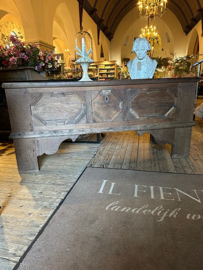 Antieke houten kist/kast met decoratieve panelen, Ophalen, Gebruikt, -, -