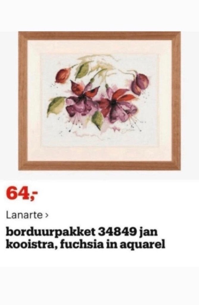 BORDUURPAKKET LANARTE FUCHSIA IN WATERCOLOUR, Verzenden, Nieuw, Handborduren, Borduurpakket