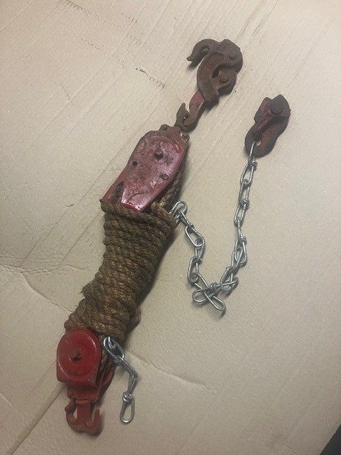 Antieke takel met touw, Ophalen of Verzenden, Gebruikt, Handmatig