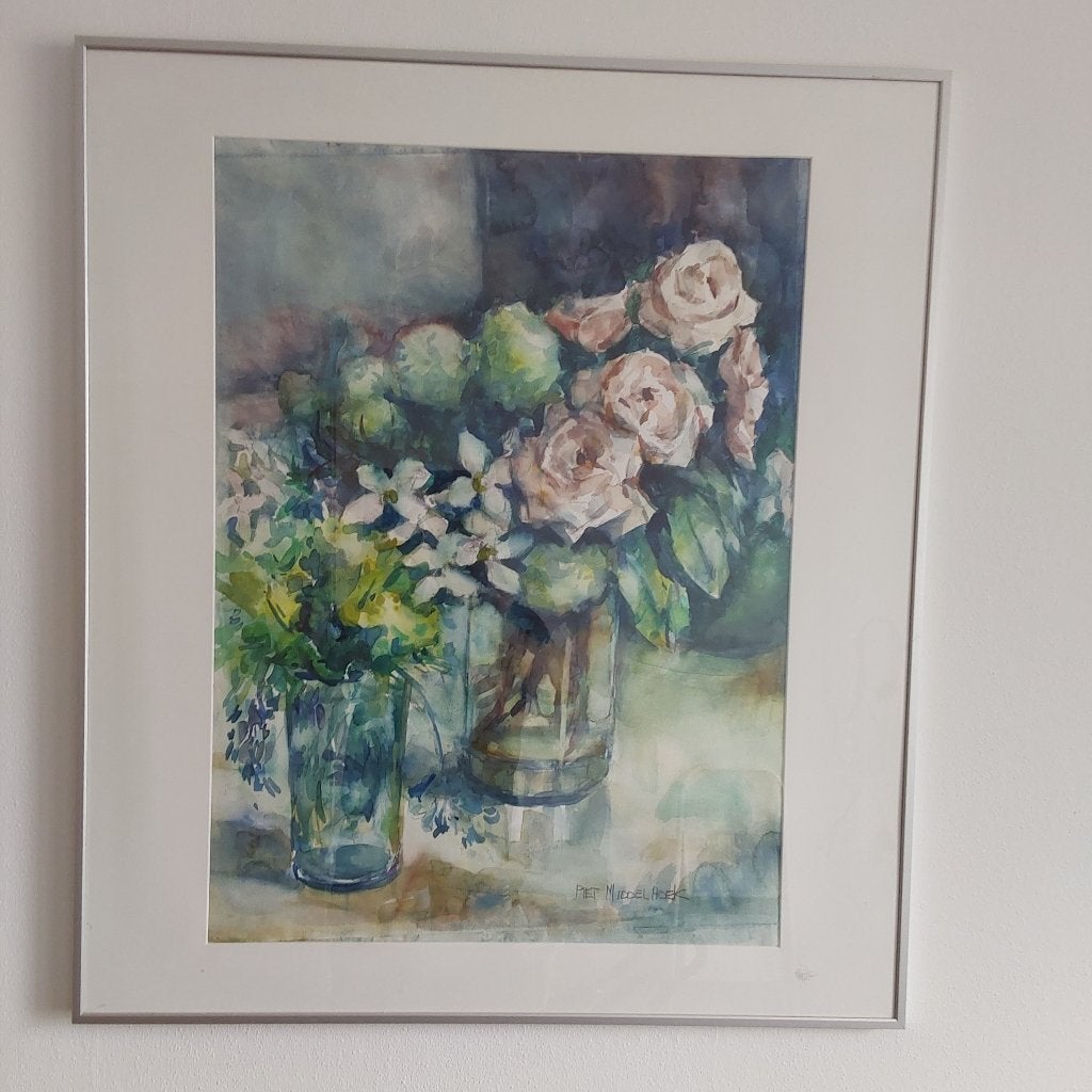 Aquarel bloemen, Achter glas, Aquarel, Papier, Ophalen