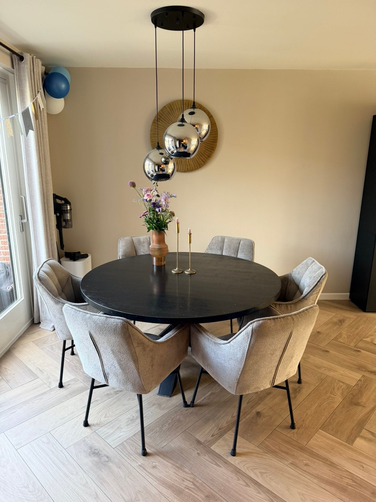 Massief eiken ronde eettafel 150cm met matrixpoot, Huis en Inrichting, Tafels | Eettafels, Ophalen, Gebruikt, 100 tot 150 cm, 150 tot 200 cm