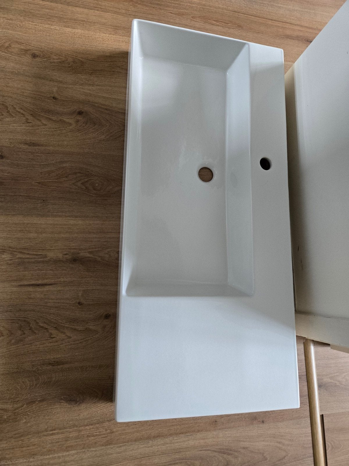 Wastafel wit met afvoer en bevestigingsmateriaal, Ophalen, Nieuw, Chroom, Wastafel