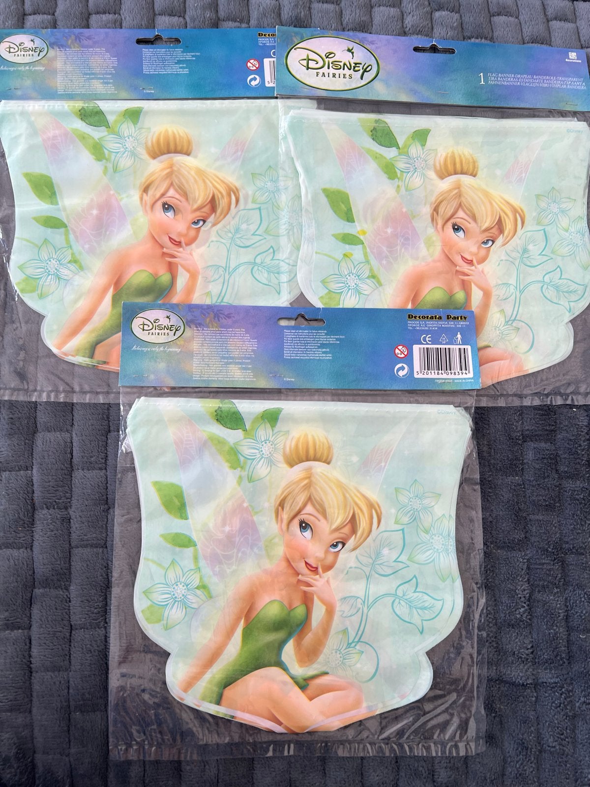 NIEUW, 3 slingers/vlaggen van Disney’s Faries Tinkerbell, Hobby en Vrije tijd, Feestartikelen, Ophalen of Verzenden, Nieuw, Feestartikel
