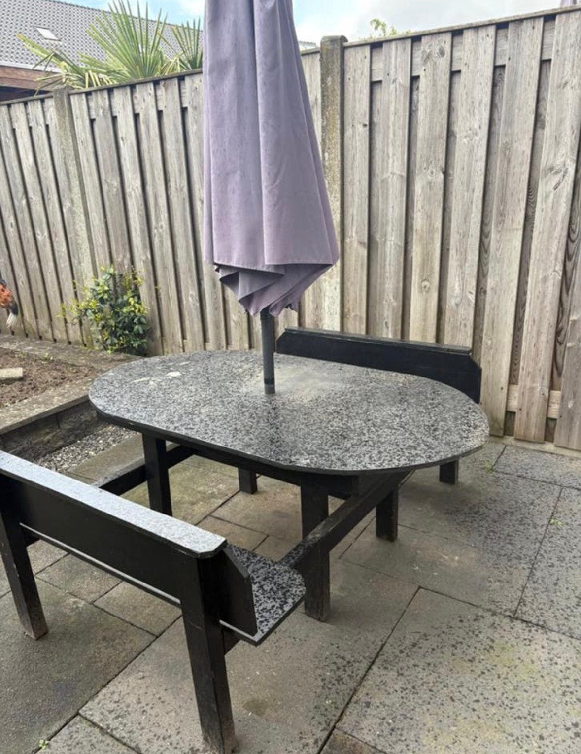 Kids picknick tafel zelfgemaakt inclusief parasol, Ophalen of Verzenden, Gebruikt, Hout