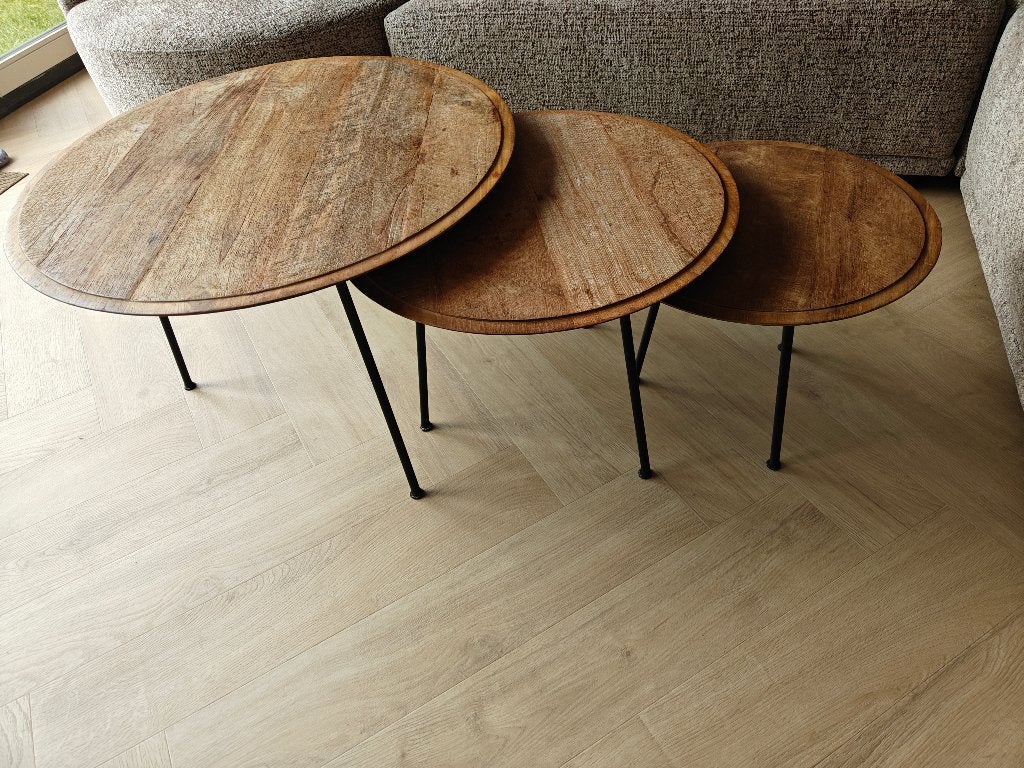 Salontafelset van Teak hout, Huis en Inrichting, Tafels | Salontafels, Ophalen, 50 tot 100 cm, 50 tot 100 cm, Zo goed als nieuw