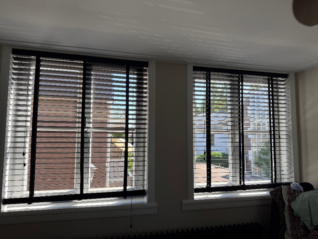 Set van 3 zwarte houten jaloezieën – 120  144 cm, Ophalen, 120 cm, Gebruikt, Overige merken
