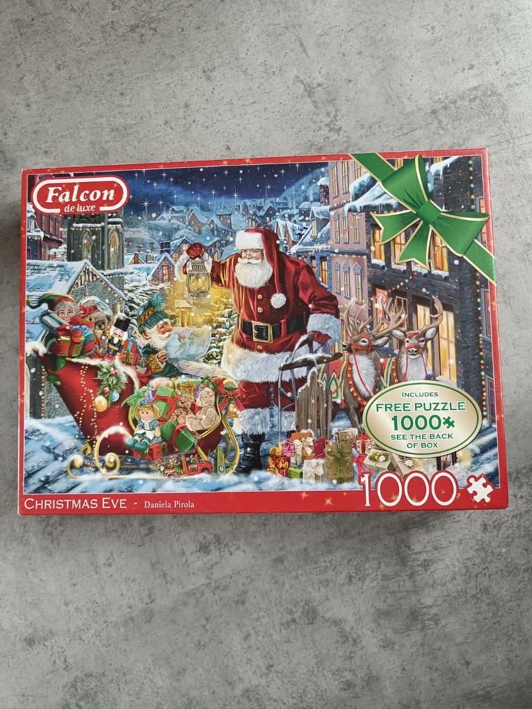 Falcon puzzel 2x1000 kerst, Ophalen of Verzenden, 500 t/m 1500 stukjes, Zo goed als nieuw, Legpuzzel