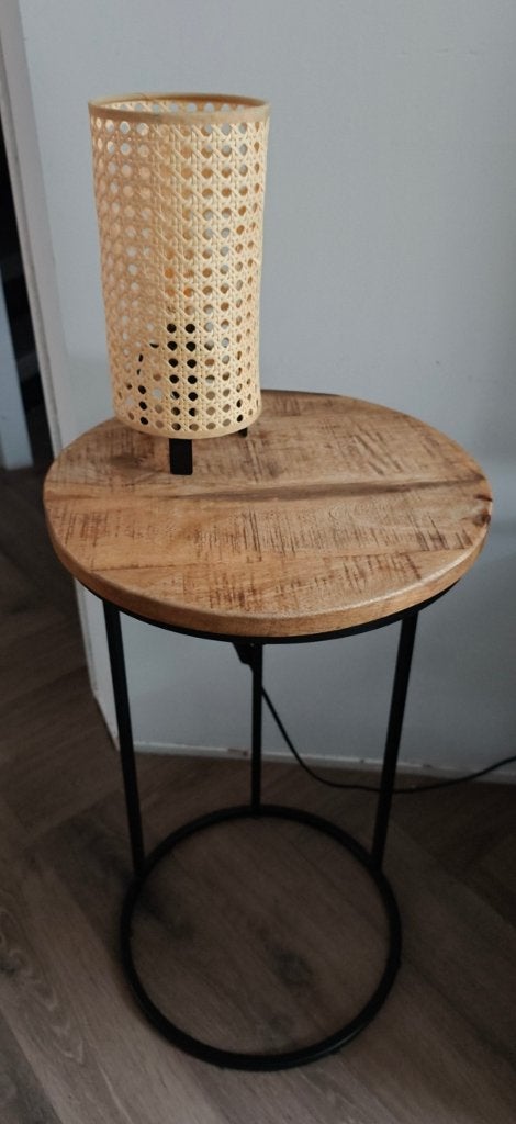 Mangohouten bijzettafel (35x35x62 Haco), Ophalen, Minder dan 55 cm, Gebruikt, Manghout en metaal