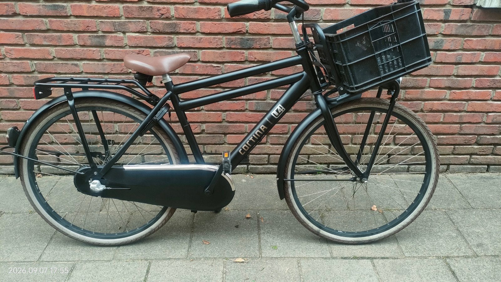 Cortina U4 26 inch transport jongensfiets matzwart, Terugtraprem, Gebruikt, Cortina U4 transportfiets, Versnellingen