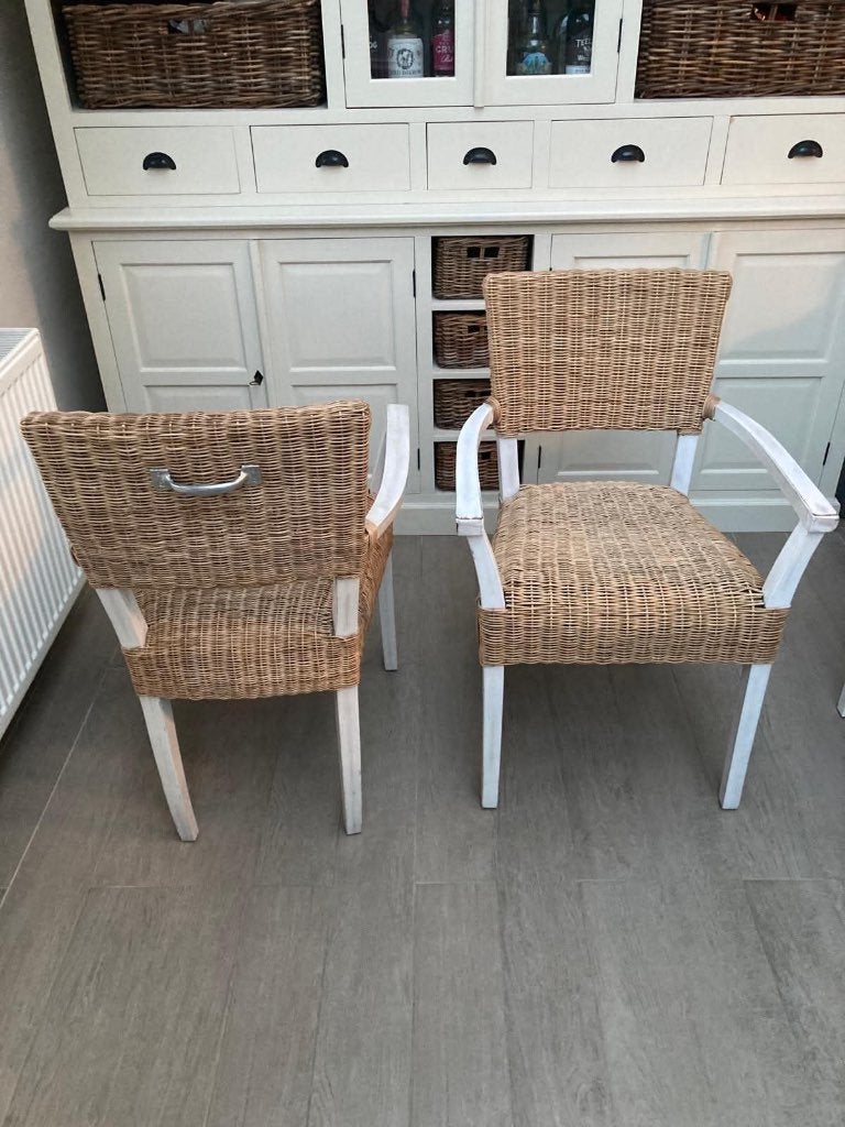 Originele Riviera Maison Beecham Dining Chairs – set van 6, Huis en Inrichting, Ophalen, Gebruikt, Bruin, Riet of Rotan