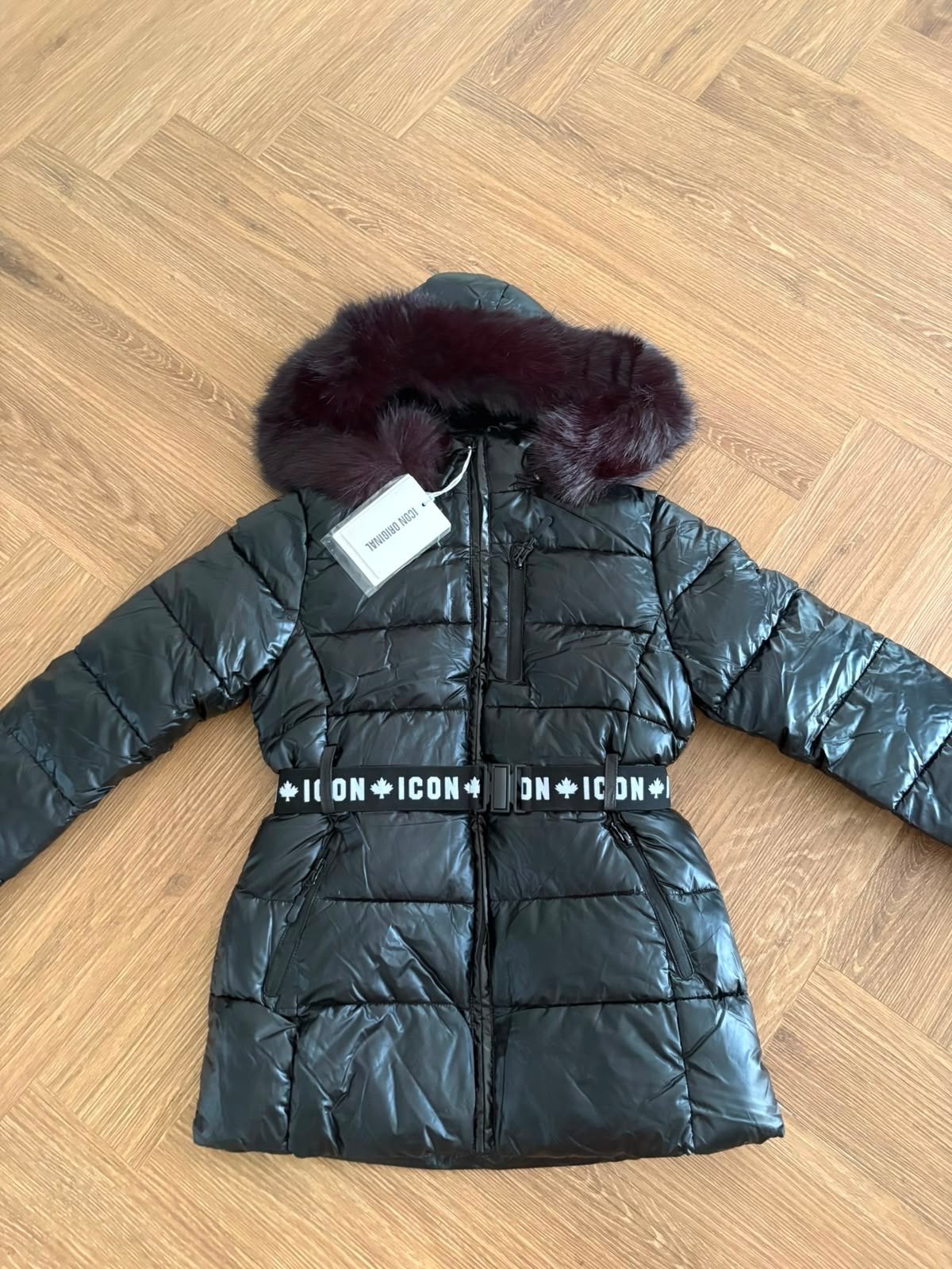 Zwarte ICON winterjas voor meisjes met imitatiebontkraag, Kinderen en Baby's, Kinderkleding | Maat 134, Ophalen of Verzenden, Nieuw