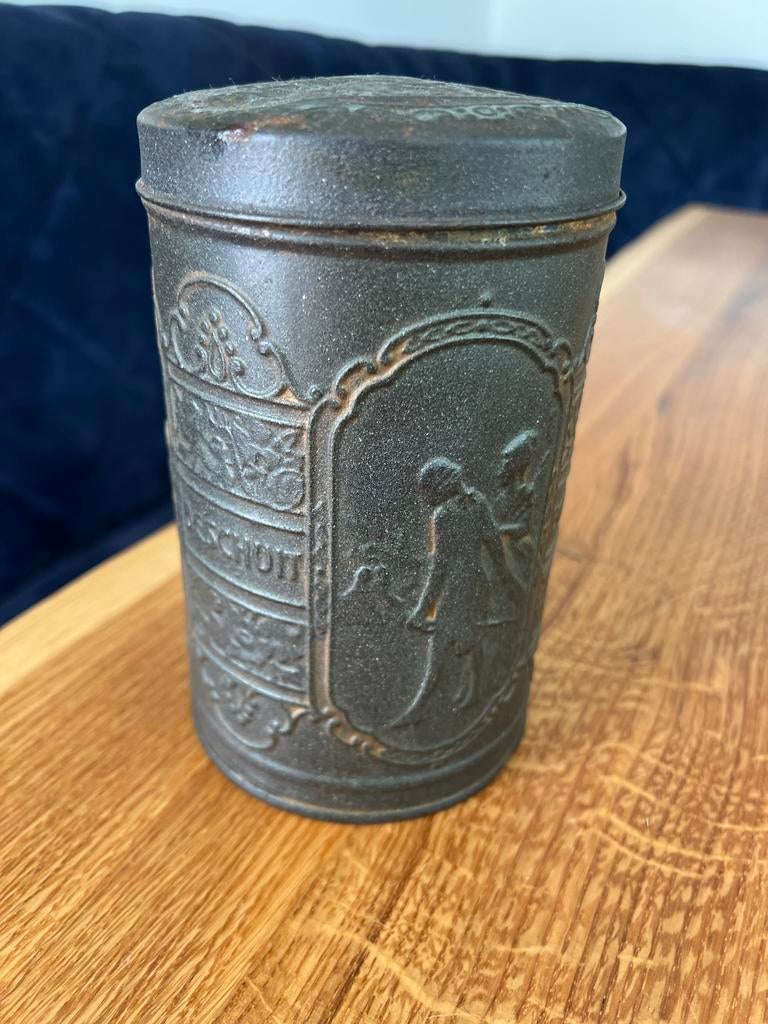 Antieke Beschuitbus - Decoratieve Blikken Trommel, Ophalen of Verzenden