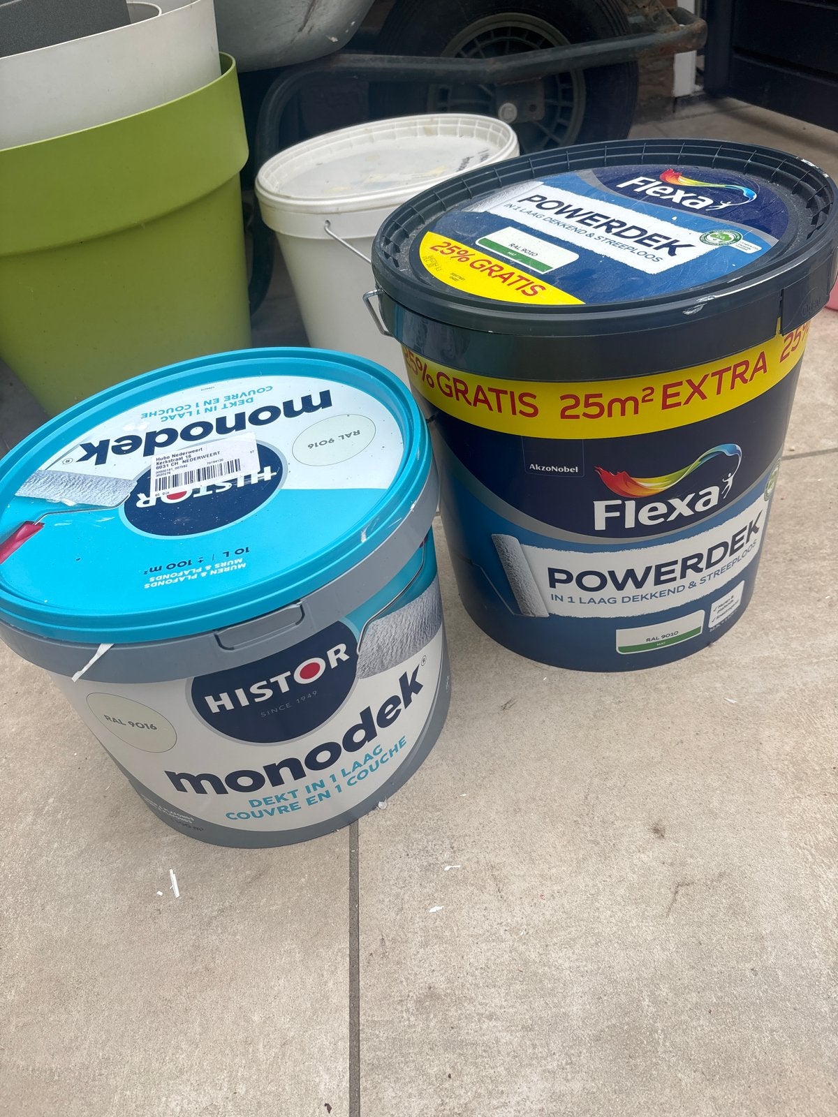 Flexa Powerdek en Histor Monodek verf - 10L, Ophalen, Gebruikt, Overige kleuren, Verf