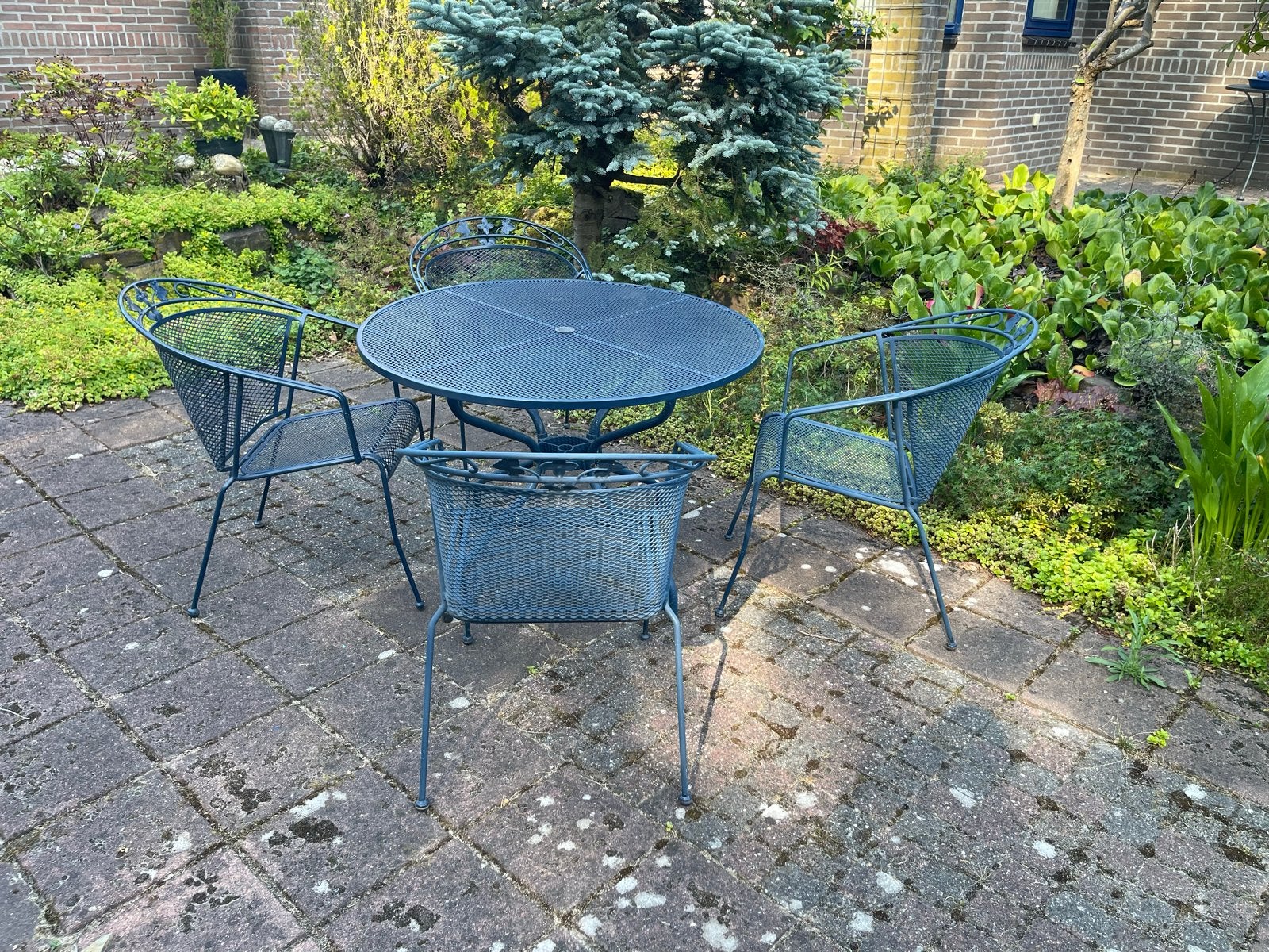 Blauwe Kettler Toledo Tuinset - 4 stoelen en ronde tafel, Ophalen, Gebruikt, Tuinset, Eettafel