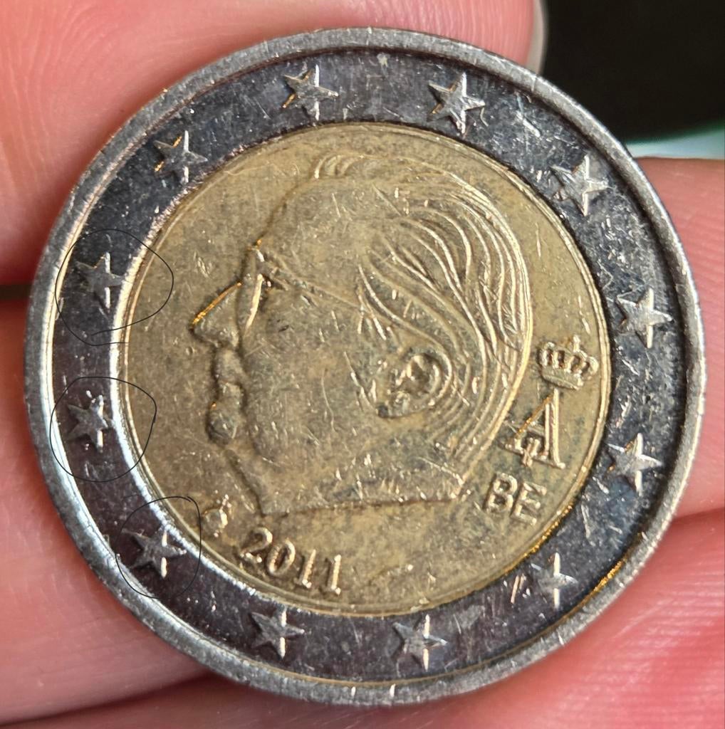 2 Euro België 2011 Error misslag, Ophalen of Verzenden, België, 2 euro, Losse munt
