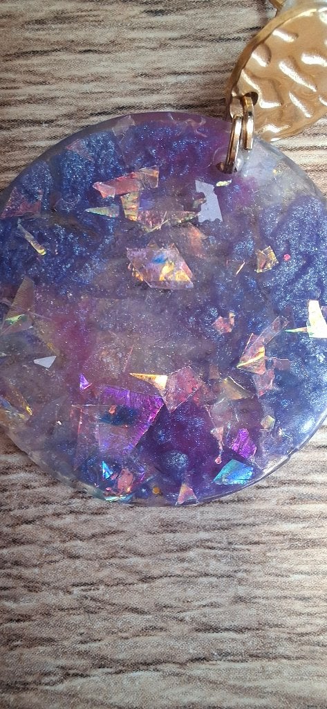 Grote paarse resin oorbellen Holografische glitter, Overige materialen, Gebruikt, Paars, Onbekend