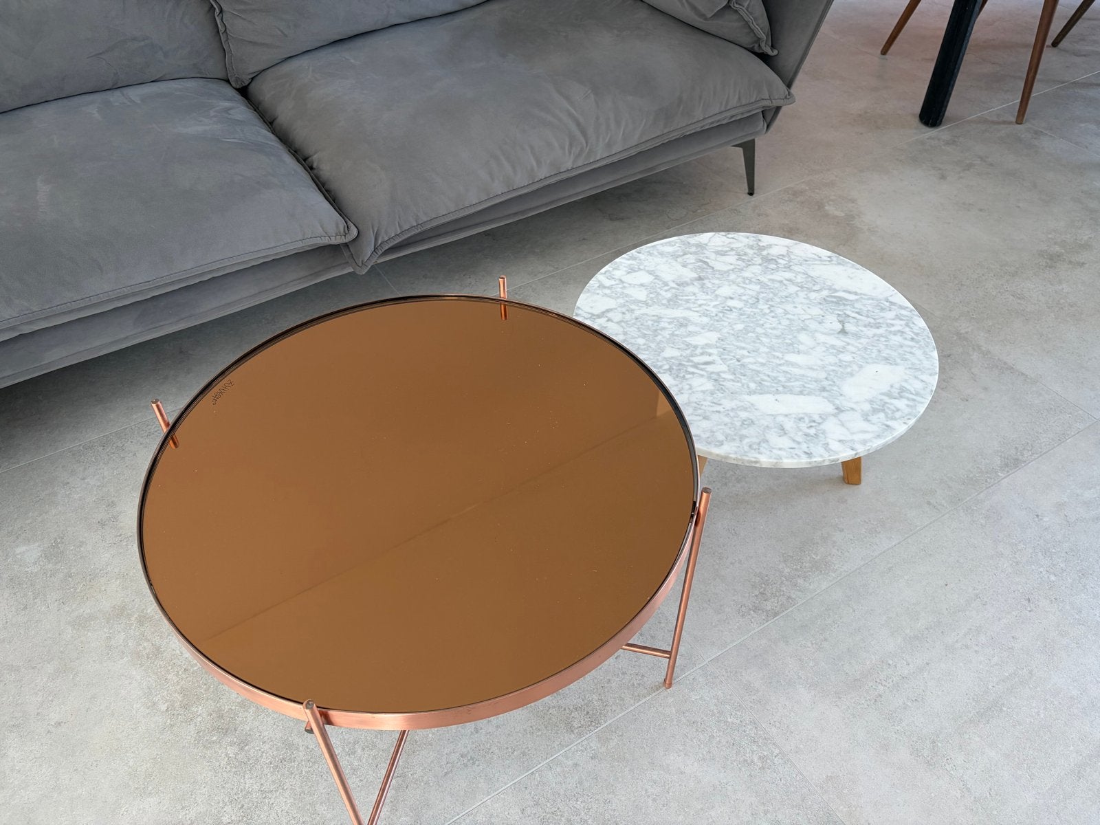 Zuiver salontafels set: 60cm & 50cm, brons & marmer, Ophalen, Rond, 50 tot 100 cm, Zo goed als nieuw
