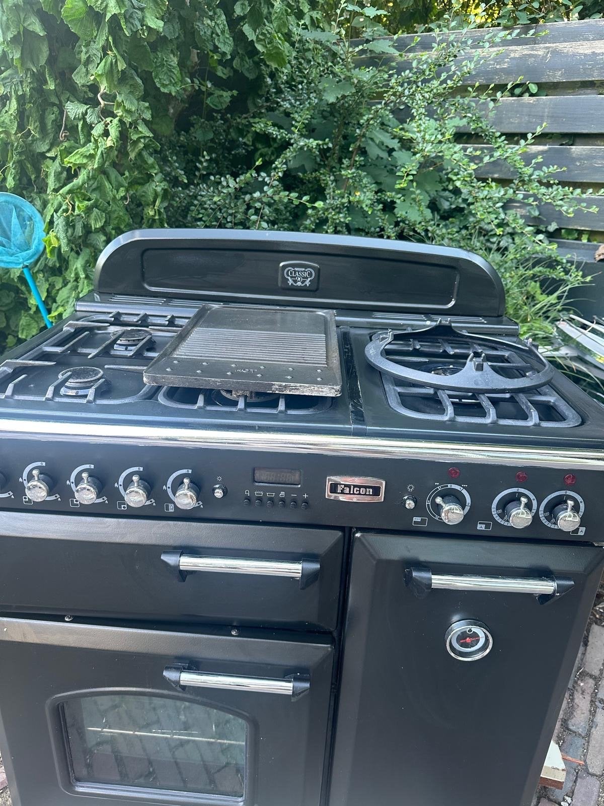 Falcon Classic 90 Gasfornuis met Dubbele Oven, Gebruikt, 60 cm of meer, Grill, Ophalen of Verzenden
