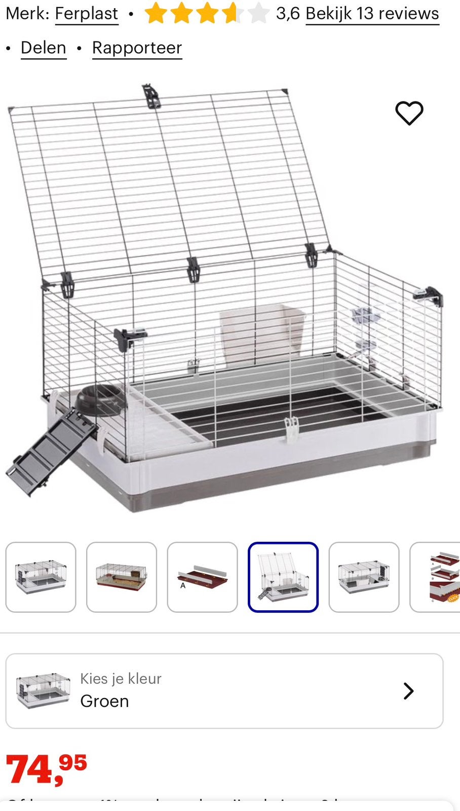 Ferplast Krolik Cavia Kooi kleur rood nieuw model !!120 cm, Kooi, 110 cm of meer, Zo goed als nieuw, Cavia