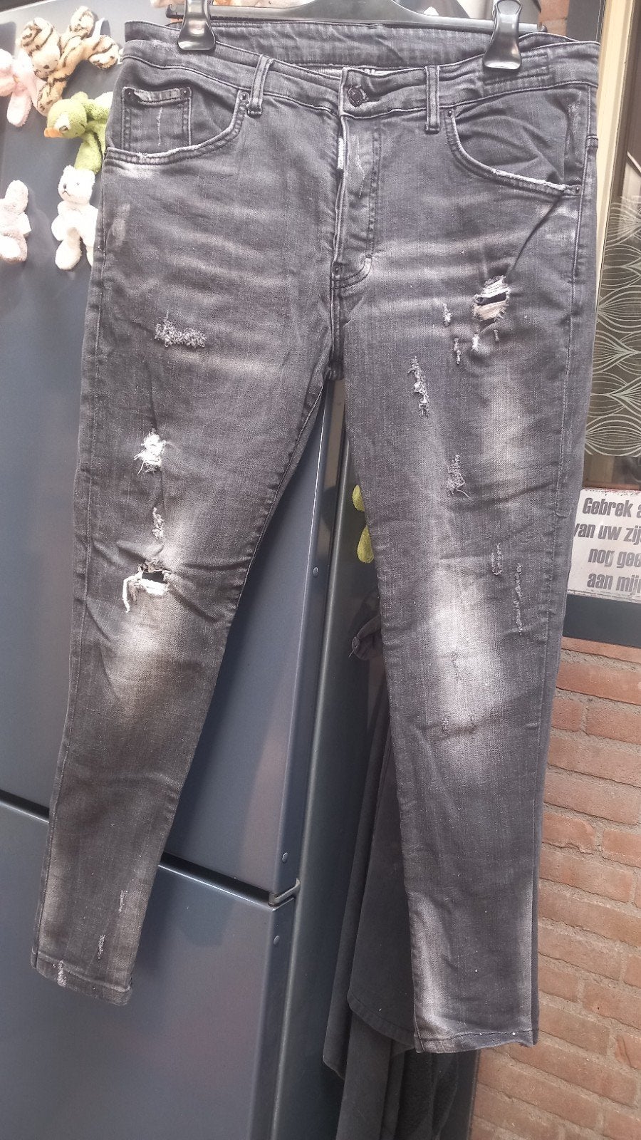 grijze washed & ripped heren jeans spijkerbroek maat 50, Kleding | Heren, Ophalen of Verzenden, Zo goed als nieuw, Grijs, W33 - W34 (confectie 48/50)