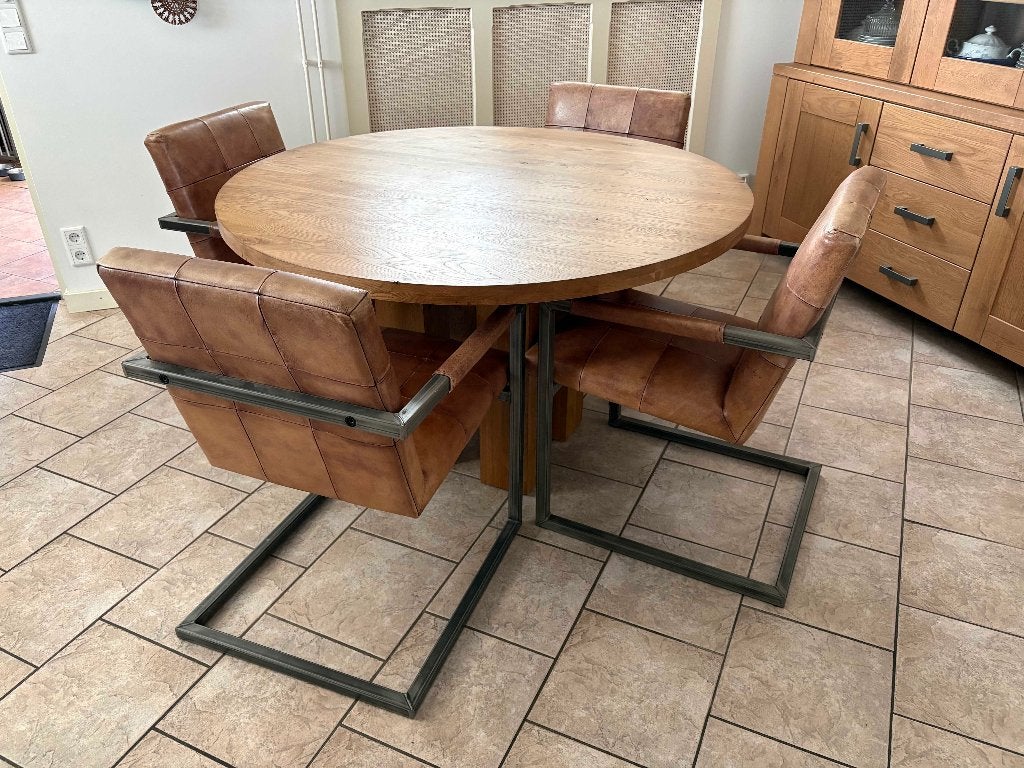 Eethoek ronde tafel met 4 stoelen, Ophalen, Gebruikt, Vier personen, 100 tot 150 cm