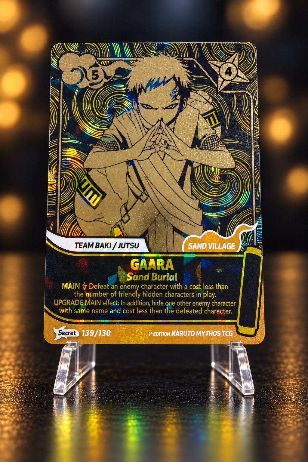 Naruto Mythos TCG Gaara Secret 139/130 1st Edition Foil, Ophalen of Verzenden, Zo goed als nieuw, Losse kaart, Foil