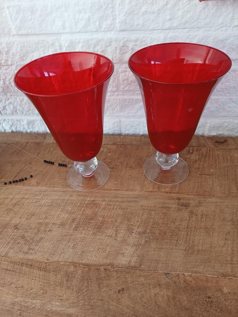 Rood glazen vazen, Ophalen, Minder dan 50 cm, Rood, Glas