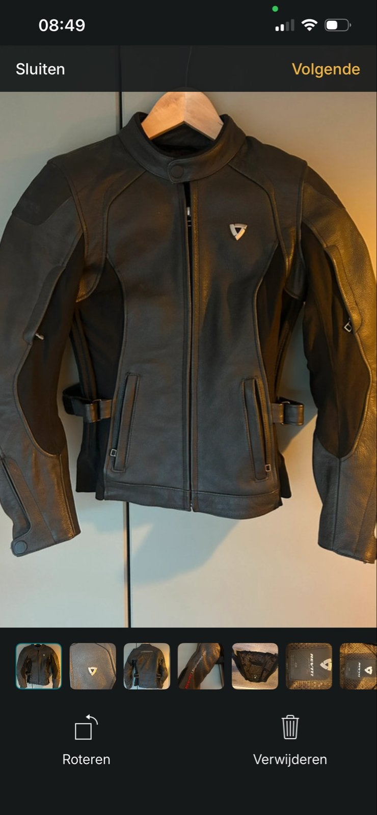 Rev'it dames motorpak, jas(leer)+broek, maat 38 (valt xs), Ophalen of Verzenden, Tweedehands, Dames, Jas | leer