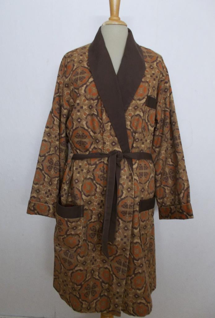 Aparte bruine dikke katoenen vintage badjas! L/XL, Verzenden, Zo goed als nieuw, Maat 42/44 (L)