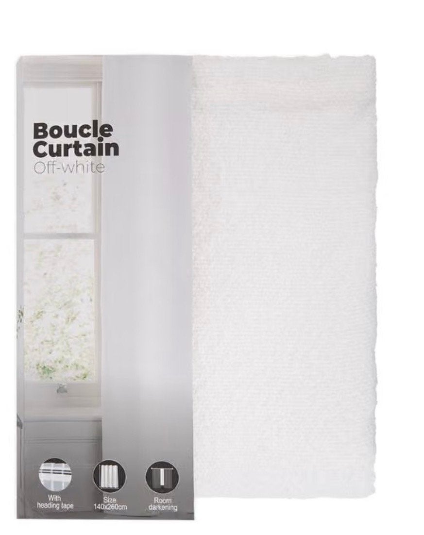 Boucle Gordijn Off-White 140x260cm 2 stuks, Ophalen, Verduisterend, Wit, Nieuw