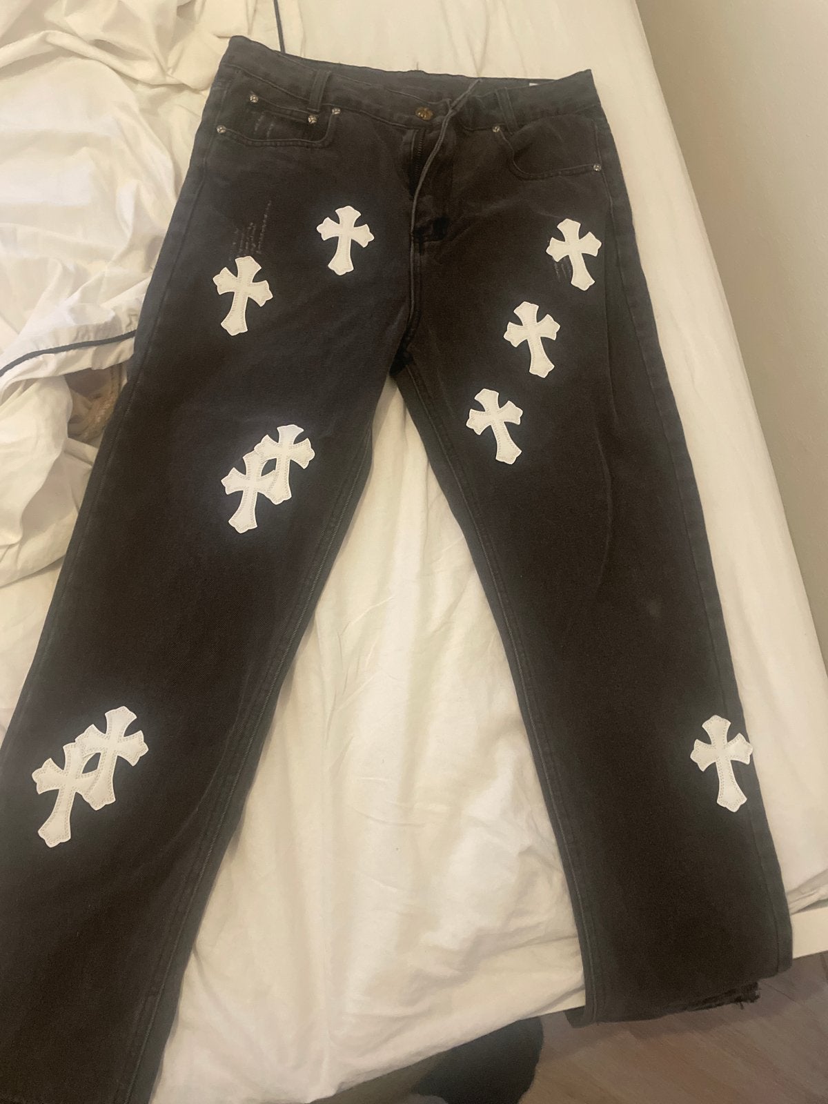 Zwarte jeans - Chrome Hearts stijl, Ophalen, Gedragen, Zwart, W32 (confectie 46) of kleiner