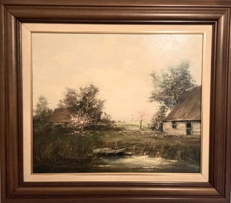 Olieverf schilderij op doek met landschap G.J. Ernens, Ophalen, Gebruikt, Schilderij, Oorspronkelijke maker