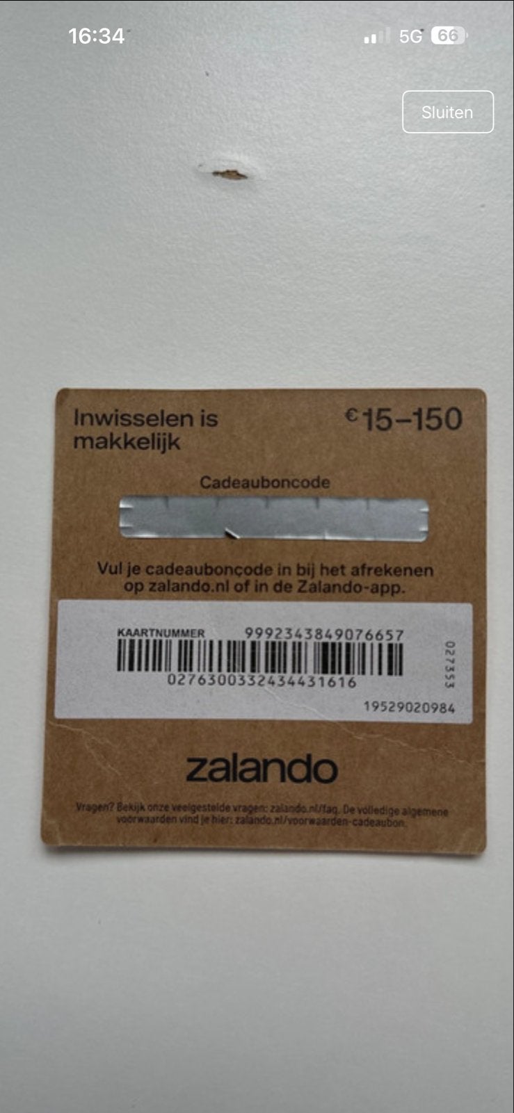 Zalando cadeaubon €100, Eén persoon, Cadeaubon, Warenhuis- of Winkelbon
