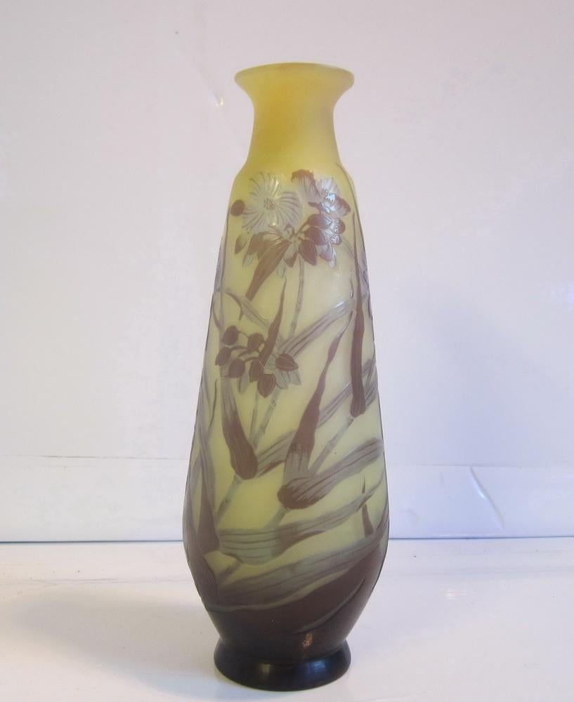 Antieke cameo glazen art nouveau vaas Emile Gallé, ca 1900, Verzenden