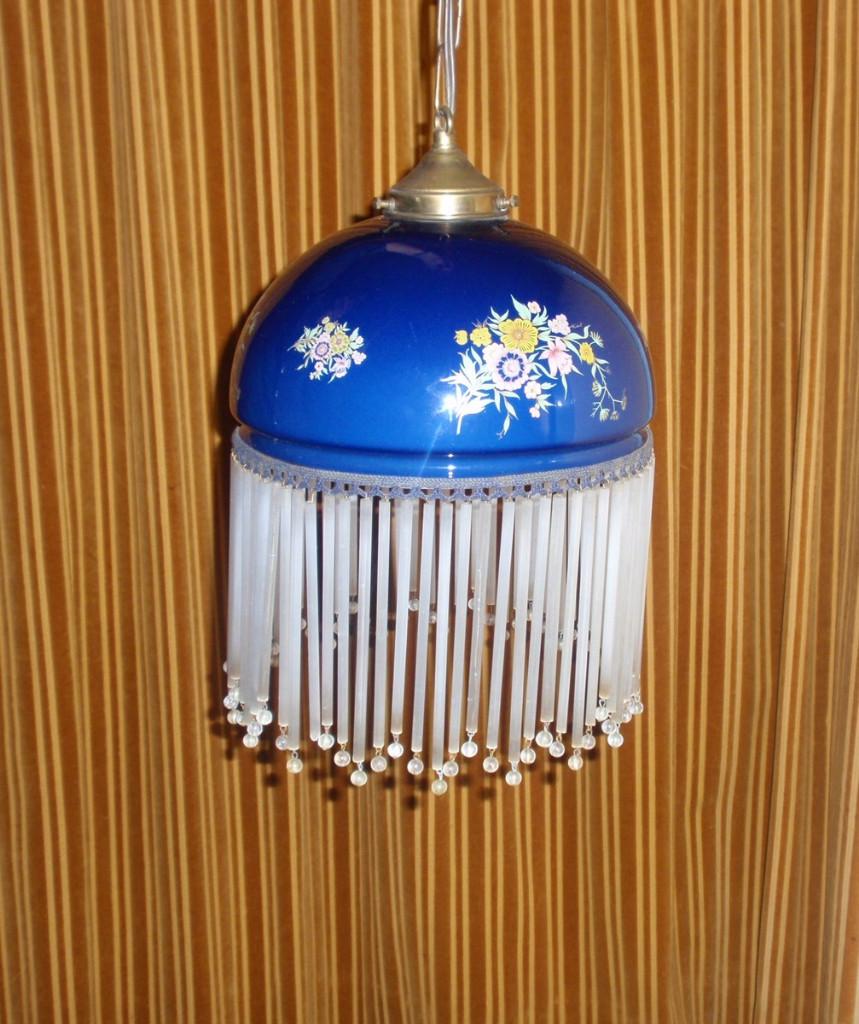 Mooie hanglamp. Met blauw bloemmotief, Huis en Inrichting, Lampen | Hanglampen, Ophalen of Verzenden, Gebruikt, Minder dan 50 cm