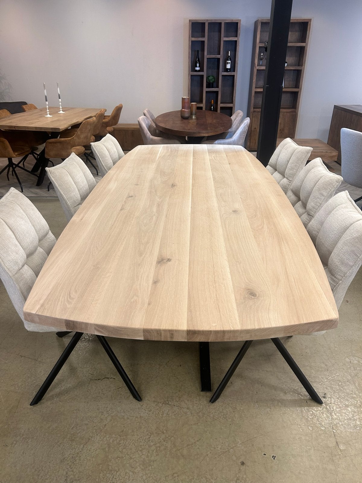 NIEUWE OP MAAT 260cm eiken eettafel deens ovaal, Ophalen, Eikenhout, 50 tot 100 cm, Zo goed als nieuw