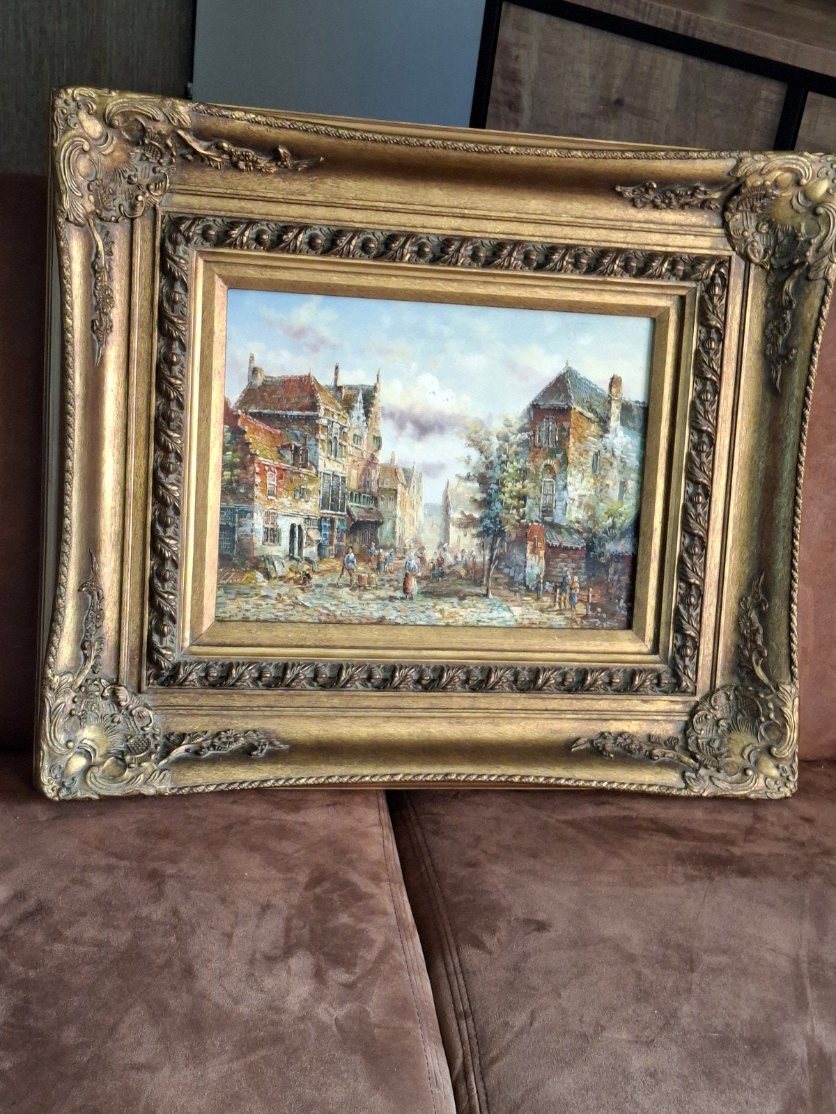 Olieverfschilderij Stadsgezicht in Barokke Lijst, Ophalen
