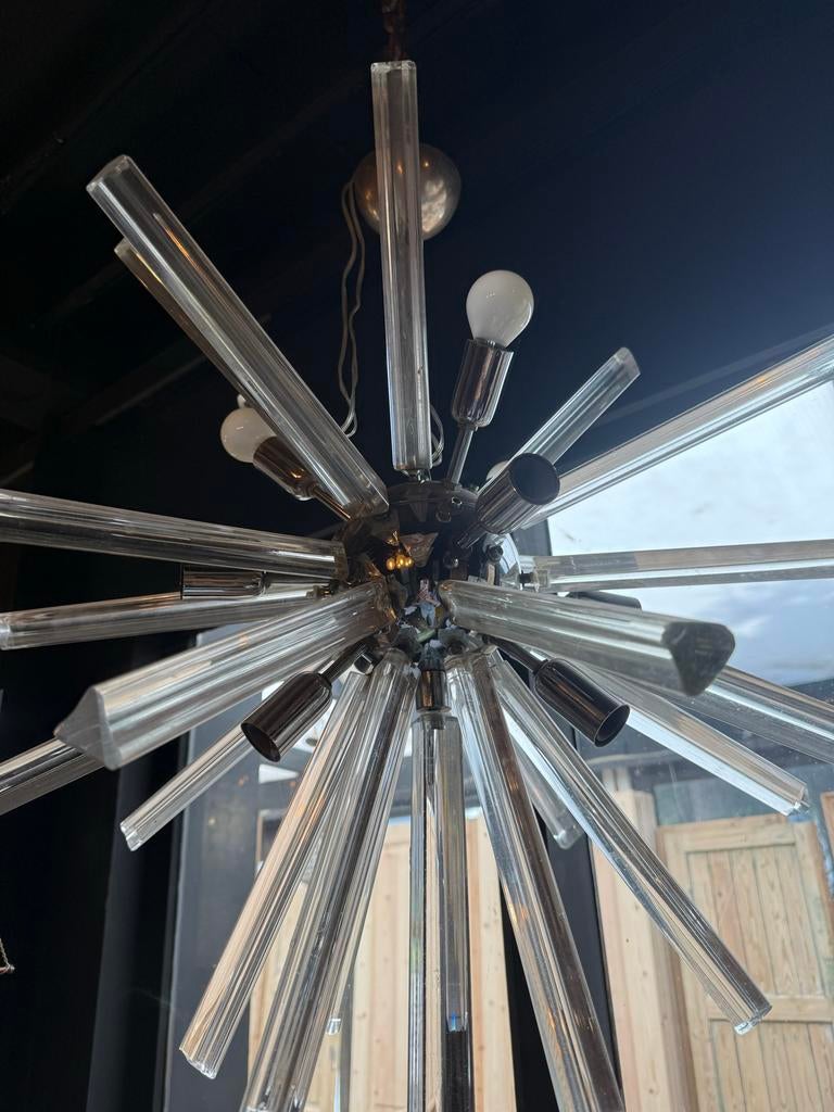 Vintage Sputnik Kroonluchter - Glas en Metaal, Ophalen, Gebruikt, Glas