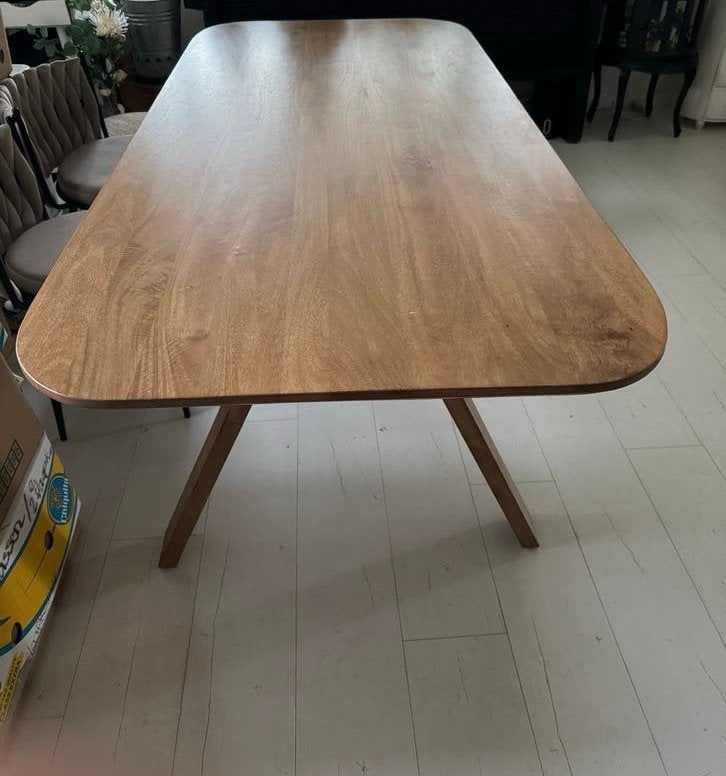 Massief Mango Houten Eettafel  200x 95x76 hoog, Ophalen, 200 cm of meer, 50 tot 100 cm, Zo goed als nieuw