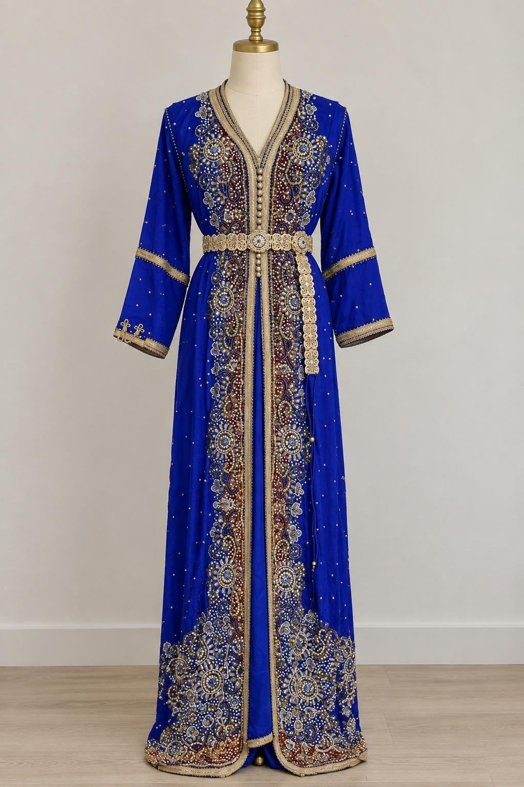 Marokkaanse vrouwen jurk (takshita/takchita) Kobalt Blauw, Maat 38/40 (M), Overige typen, Blauw, Ophalen of Verzenden