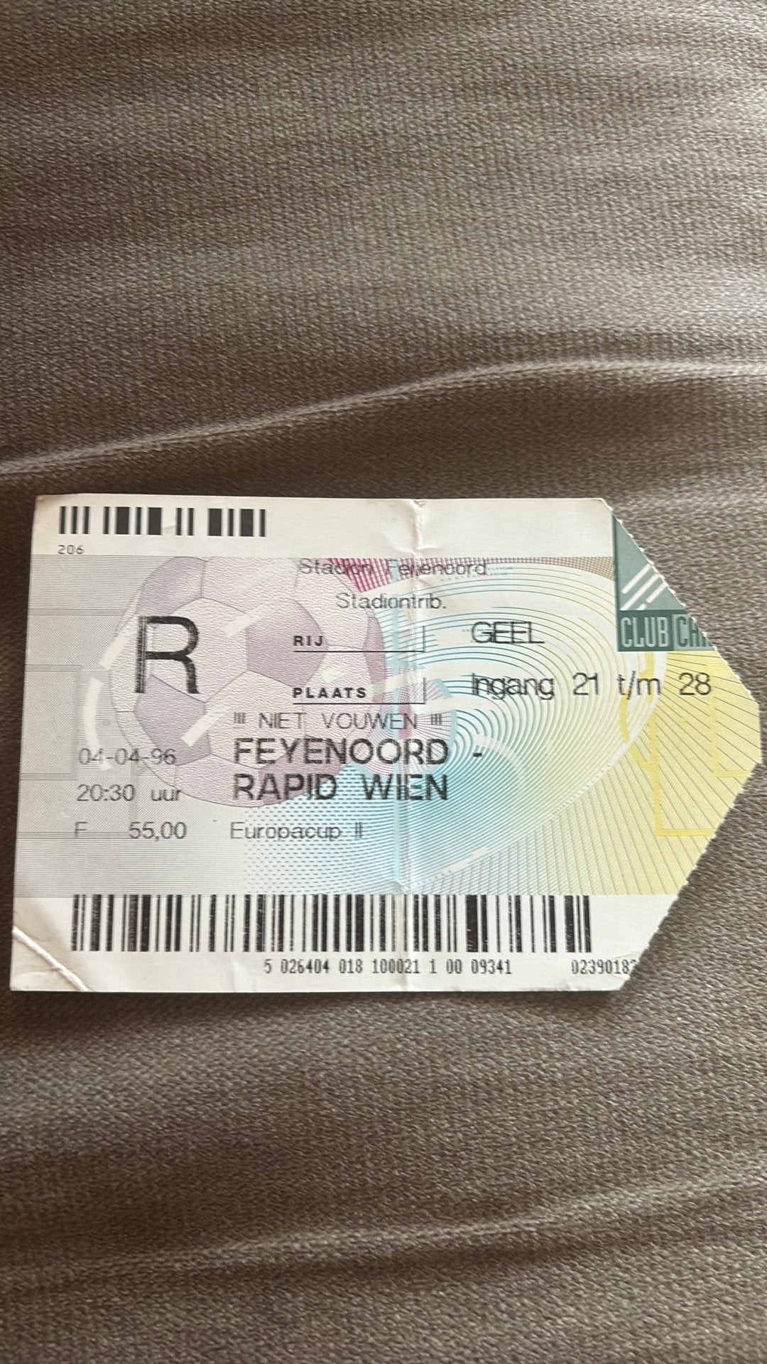 Oud stadionticket Feyenoord rapid wien 1996, Ophalen of Verzenden, Zo goed als nieuw