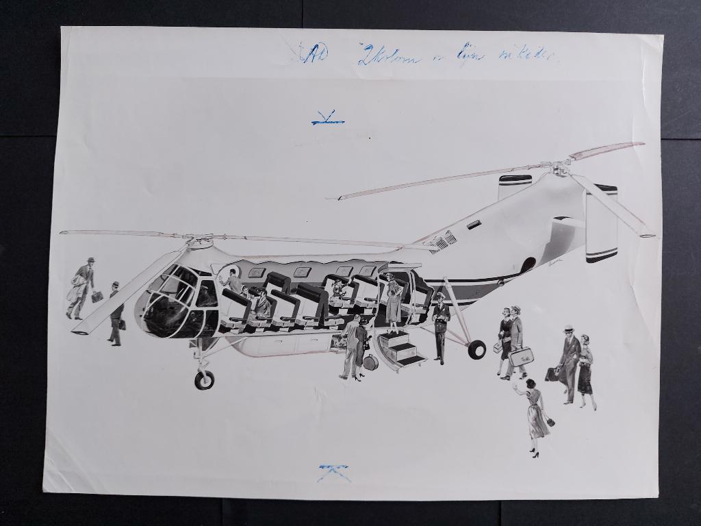 Foto van een tekening van een Piasecki PH-42 (F832), Ophalen of Verzenden, Gebruikt, Kaart, Foto of Prent