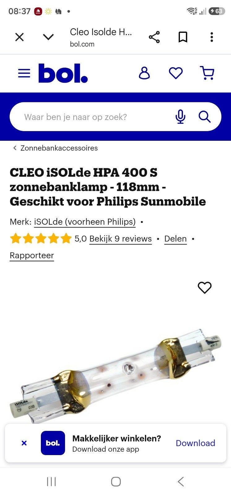 CLEO iSOLde HPA 400 S zonnebanklamp - 118mm, Ophalen of Verzenden, Nieuw, Overige modellen, Minder dan 10 lampen