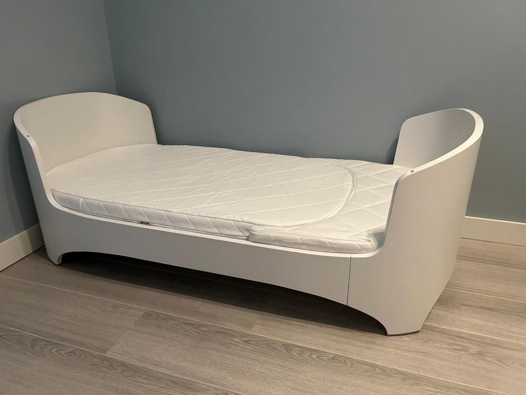 Meegroei Ledikant Wit met matras, Ophalen, Gebruikt, Minder dan 140 cm, Matras