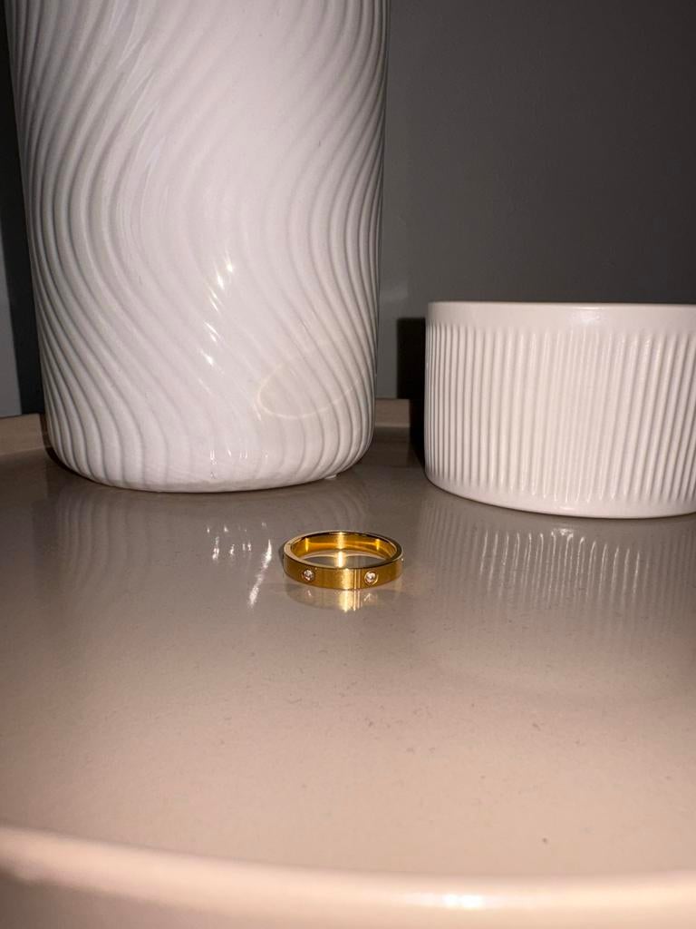 Gouden Duimring met Zirkonia Steentjes, Sieraden, Tassen en Uiterlijk, Ringen, Met kristal, Verzenden, Zo goed als nieuw, 17 tot 18