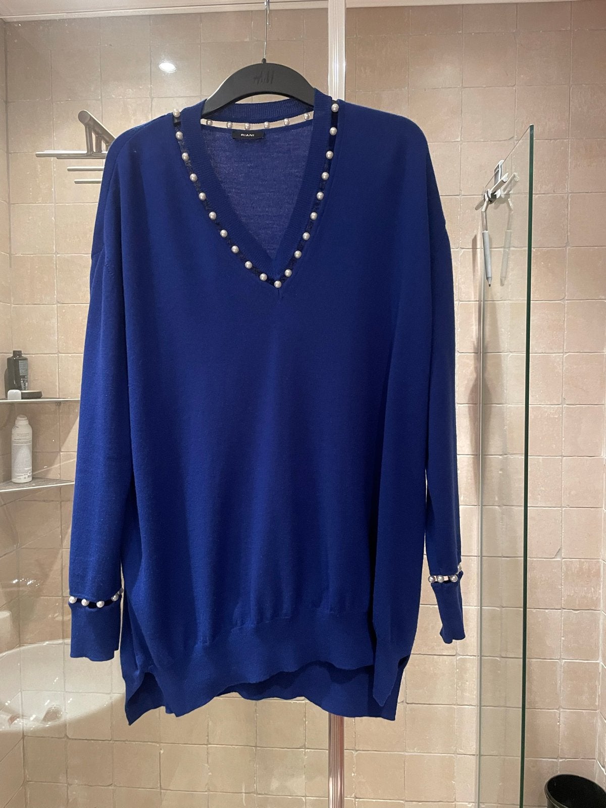 Riani kobaltblauwe pull met pareltjes 46 NL, Ophalen of Verzenden, Gedragen, Maat 46/48 (XL) of groter, Blauw
